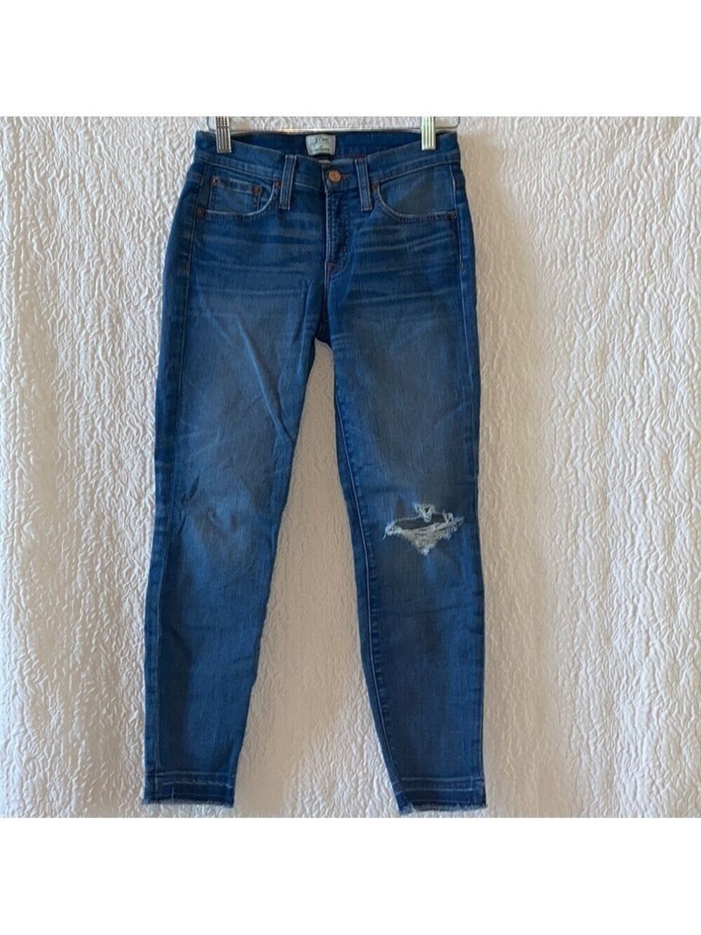 J. Crew 8" Toothpick Raw Drop Hem Distressed Skinny Low-Rise Jeans - Picture 4 of 12
